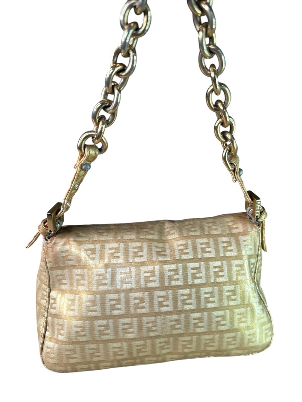 Fendi Metallic Gold Zucca Baguette Shoulder Bag with Chain Strap - Picture 3 of 12